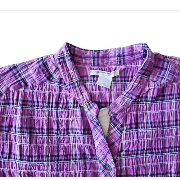 Allison Daley NWT Sz 1X Button Front Plaid Shirt Pink Purple Check Lightweight - Picture 12 of 16